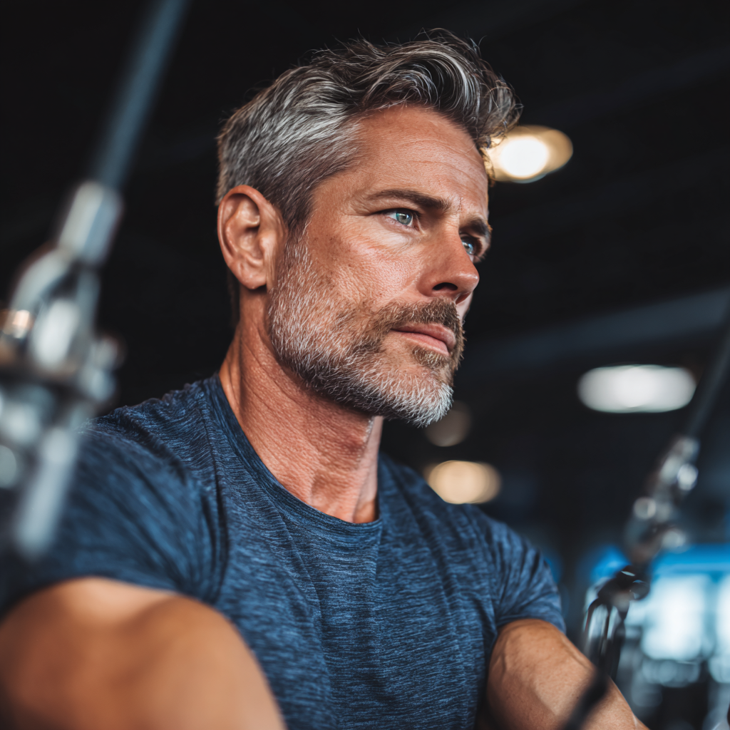 athletic middle aged person training with determination at modern gym facility